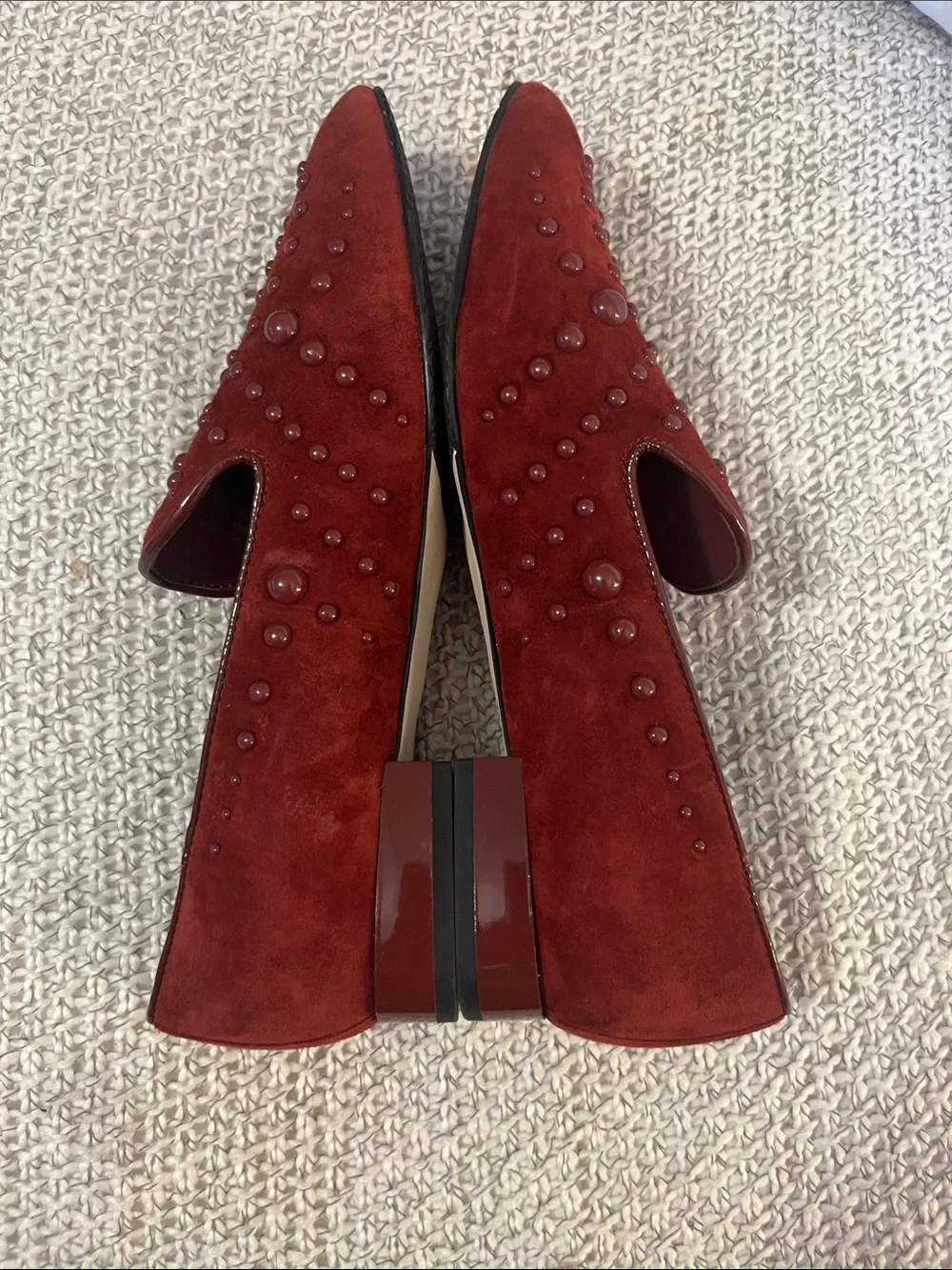 Donald J Pliner Rehbel Woman’s Burgundy Studded Suede Loafer Sz 8